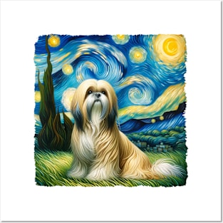 Starry Lhasa Apso Dog Portrait - Pet Portrait Posters and Art